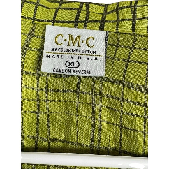 CMC Color Me Cotton Women’s XL 100% Linen Button Front Shirt Lime Green Grid - Picture 6 of 10